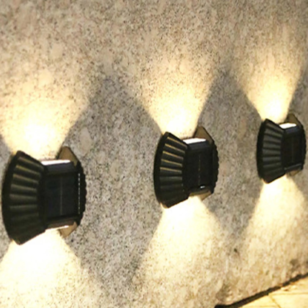 Set 4 Lampi Solare de Perete cu Iluminare Sus-Jos - IP65, Aprindere Automată, Încărcare Solară, 8-12 Ore Autonomie, Neagră, 10 × 7,5 × 2 cm [5]