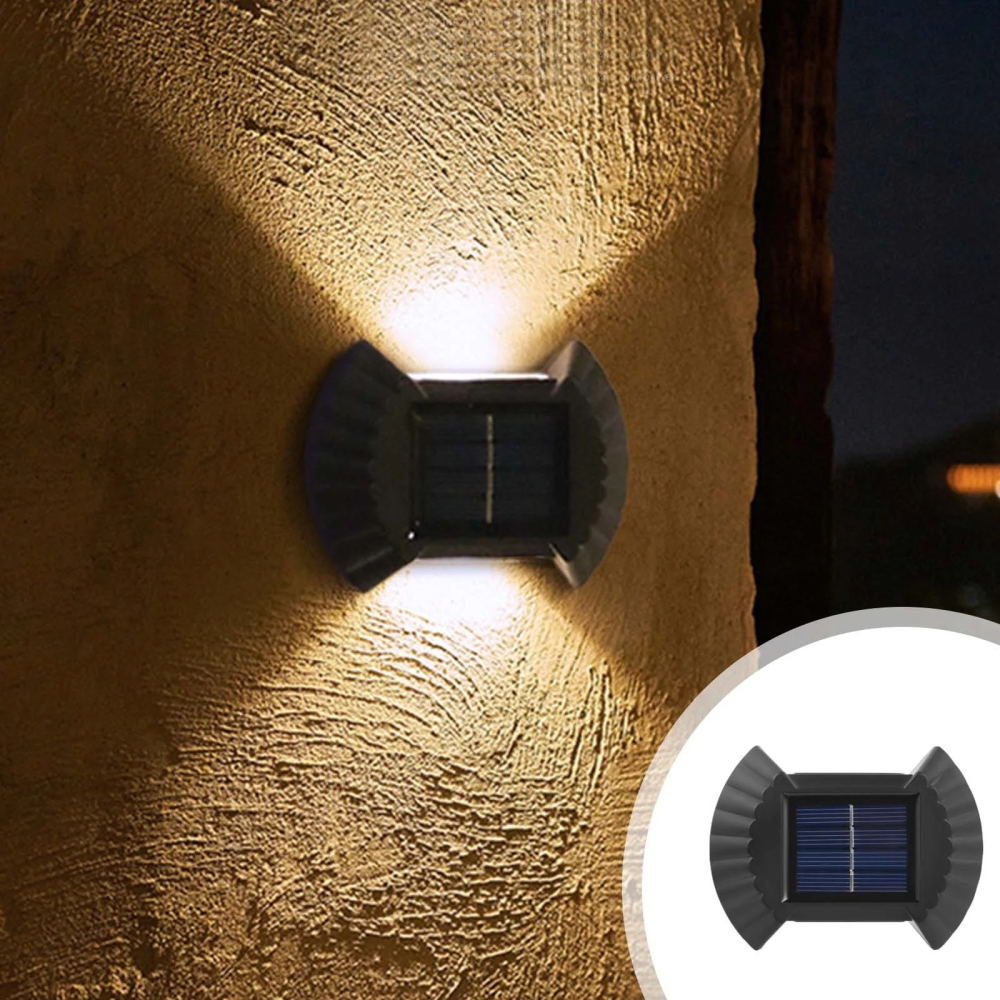 Set 4 Lampi Solare de Perete cu Iluminare Sus-Jos - IP65, Aprindere Automată, Încărcare Solară, 8-12 Ore Autonomie, Neagră, 10 × 7,5 × 2 cm [2]