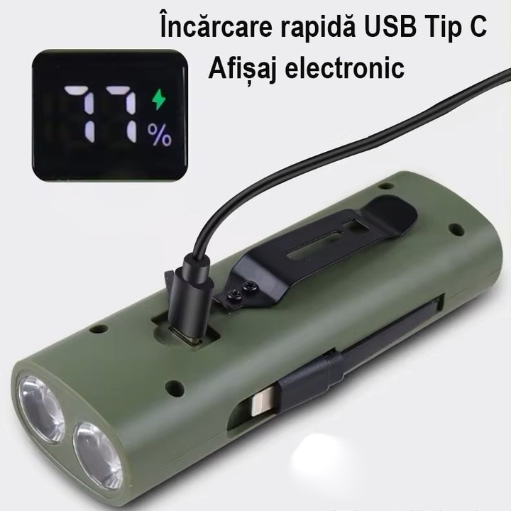 Lanternă LED Reîncărcabilă USB, 6 Moduri de Iluminare, Baterie 4000 mAh, Funcție Power Bank, Bază Magnetică, Portabilă pentru Camping, Casă și Atelier [3]