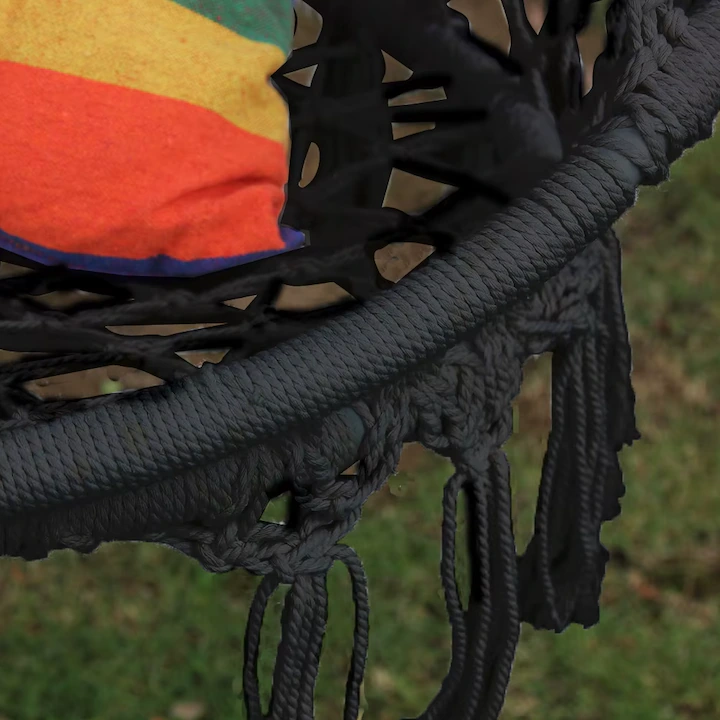 Leagăn balansoar suspendat cu pernă, diametru 80 cm, structură metalică, capacitate 150 kg, frânghii din bumbac, pentru exterior, negru [7]
