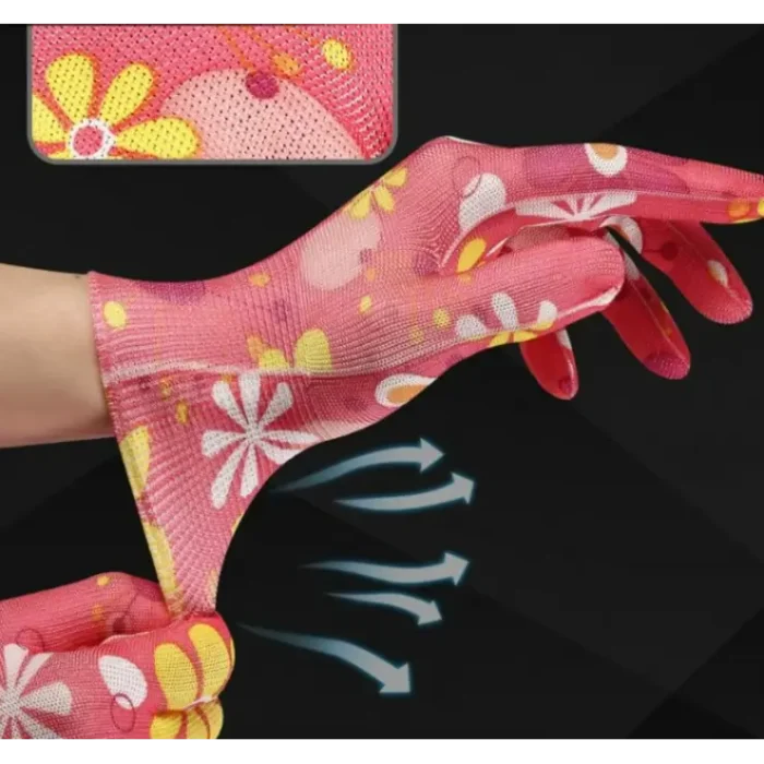 Set 2 Mănuși de grădinărit pentru femei, nailon respirabil, acoperire cauciucată, primăvară–vară, cu imprimeu [3]
