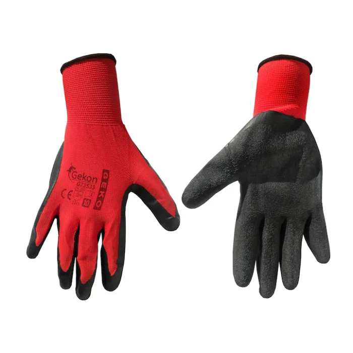 Set 2 Mănuși de lucru cu nitril, bumbac tricotat, aderență și protecție sporită, rezistente la abraziune, roșu cu negru [3]