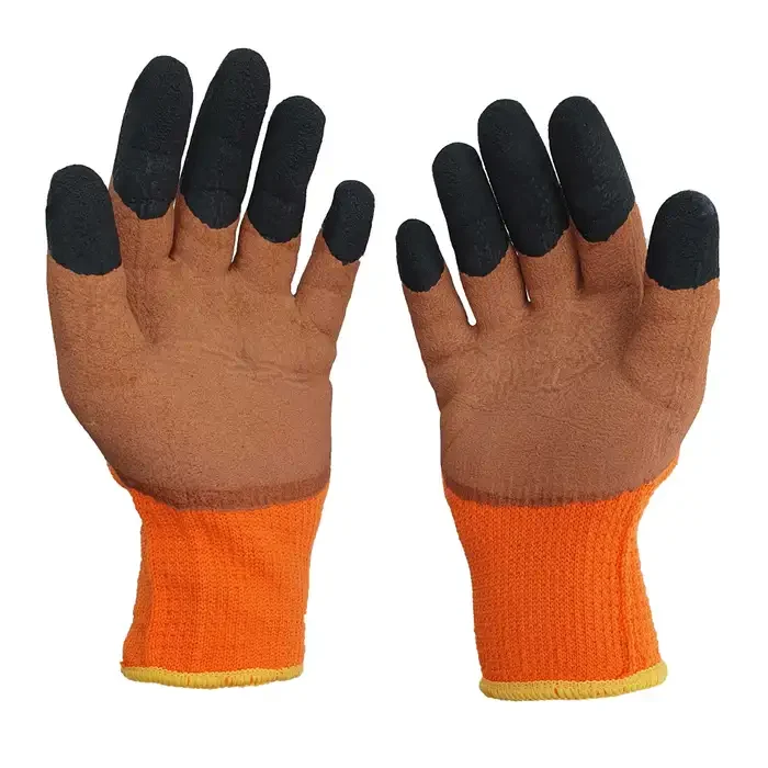 Set 2 Mănuși de protecție pentru lucru, tricot și latex, flexibile și rezistente, pentru industrie, logistică și silvicultură, maro cu negru și orange [2]