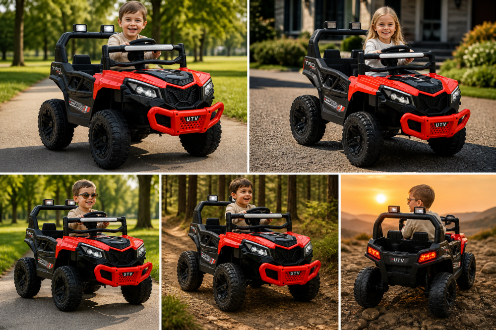 Mașină electrică pentru copii, stil off-road, 12V, baterie dublă, telecomandă, funcție balans, faruri LED, MP3, dimensiuni 96×58×62 cm, roșu [2]