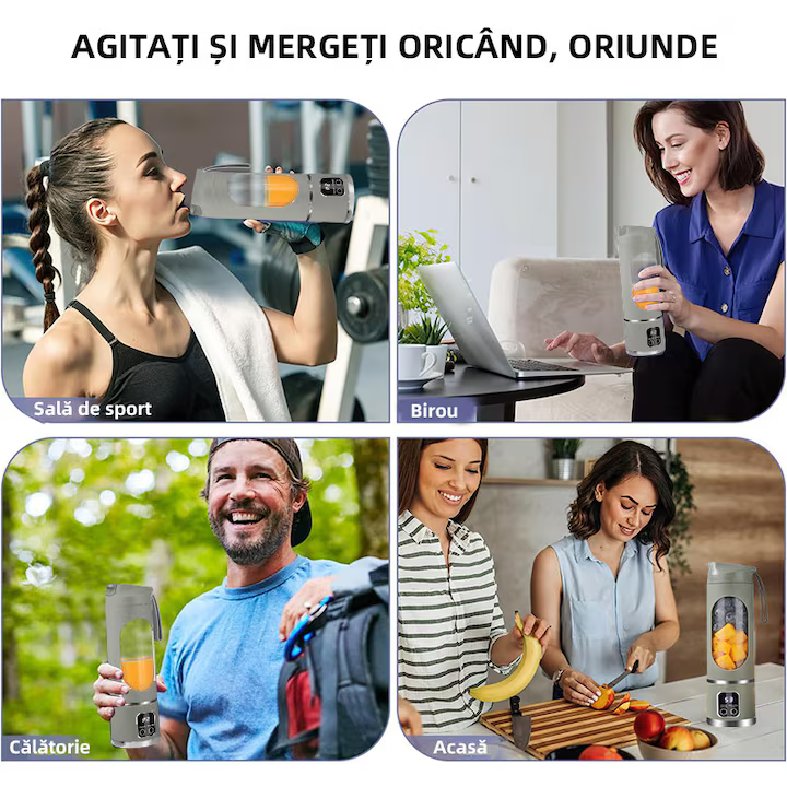 Mini Blender Electric Portabil 450 ml, 12 Lame din Oțel, Viteză 15.000–22.000 rpm, Baterie Reîncărcabilă, Design Multifuncțional pentru Smoothie-uri și Sucuri [5]