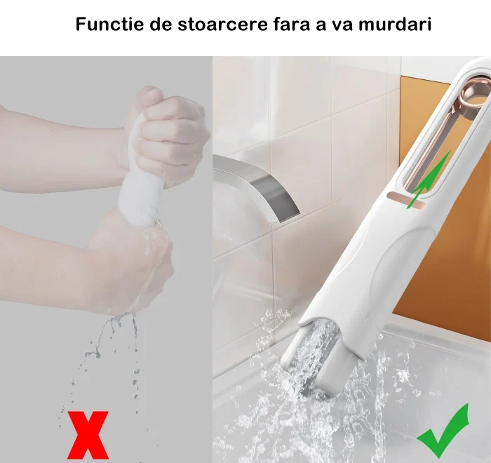 Mini mop de mână, portabil, burete PVA absorbant, sistem push-pull de stoarcere, 15.5×29.5 cm, alb [8]