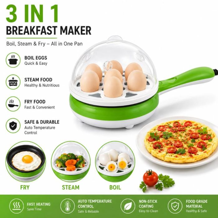 Mini Tigaie Electrică Multifuncțională - 350W, 15 cm, Fierbere Ouă până la 5 Bucăți, Temperatură Reglabilă, Înveliș Antiaderent, Design Compact [3]