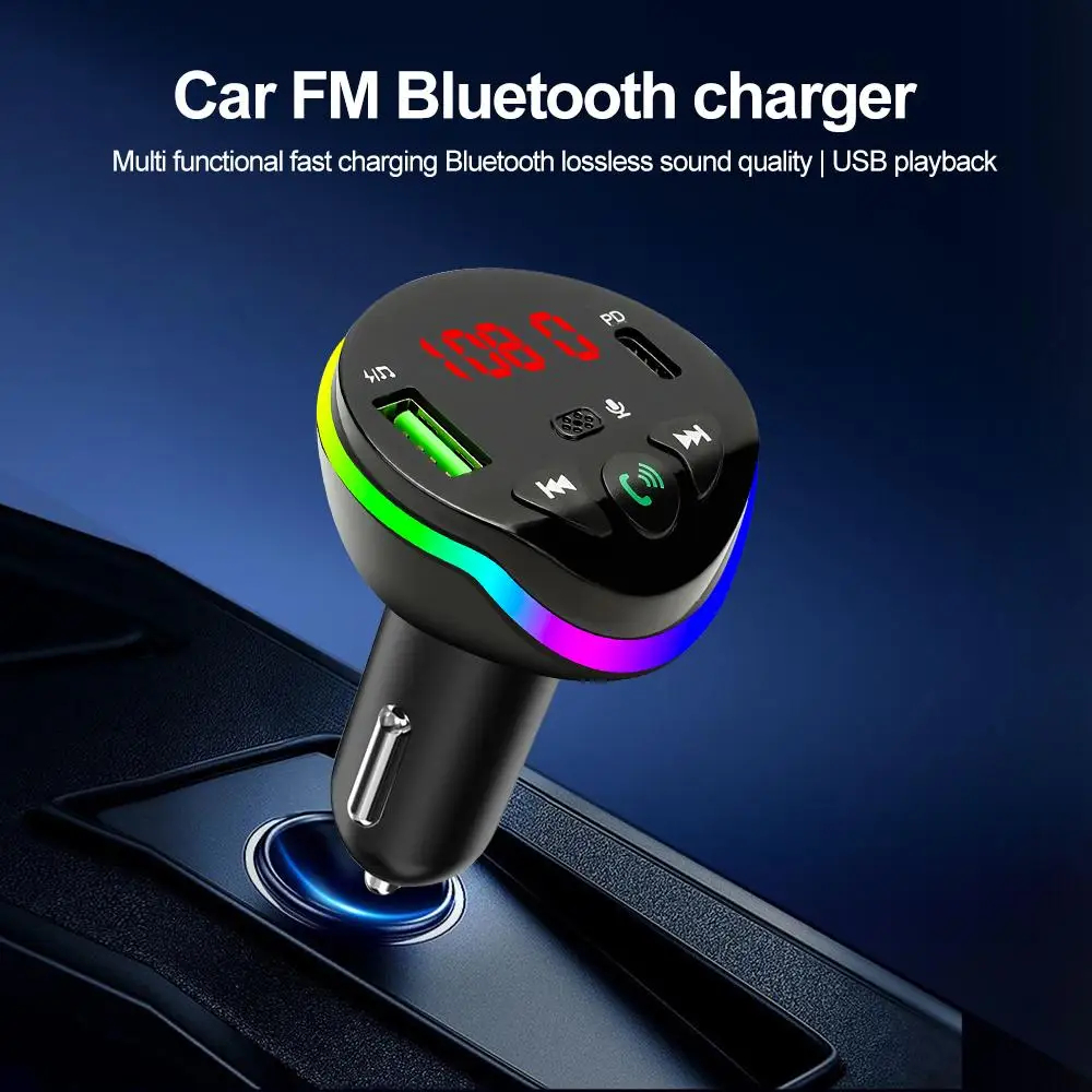 Modulator FM Auto Bluetooth 5.0, Transmițător FM Wireless, Încărcare Rapidă prin USB-C PD și USB 3.1A, Funcție Hands-Free cu Microfon HD, Afișaj LED, Iluminare RGB, Compatibil cu Sisteme 12V-24V [7]