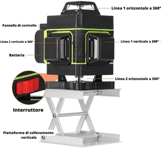 Nivelă Laser 4D Profesională, 16 Linii Verzi 360°, Autonivelare Automată, Trepied Reglabil și Bază Rotativă 360°, Telecomandă, 2 Baterii Incluse, Suport Magnetic, Ochelari și Valiză [4]