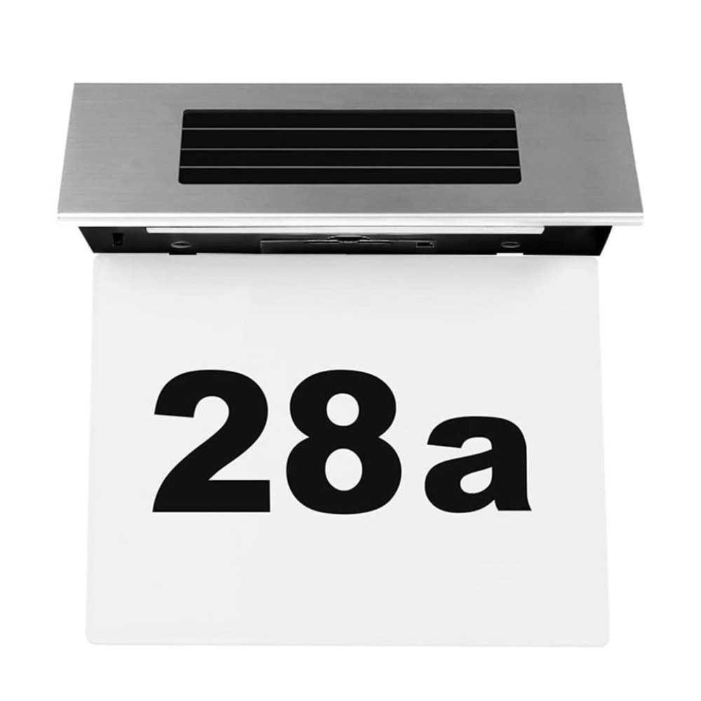 Număr de Casă Solar cu Iluminare LED - 4 LED-uri, Senzor de Lumină, Carcasă din Oțel Inoxidabil, Impermeabil, 19 × 18,5 × 5 cm, cu Set Cifre și Litere [2]