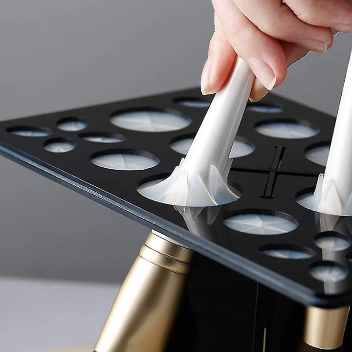 Organizator pensule machiaj cu 28 de sloturi, design pliabil rectangular, din plastic mat, compact și ușor de utilizat [9]