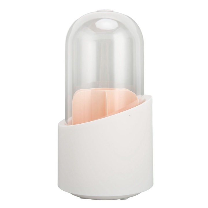 Organizator pensule machiaj cu rotație 360°, capac de protecție inclus, design dublu înalt/jos, material PP/PET durabil, alb [2]