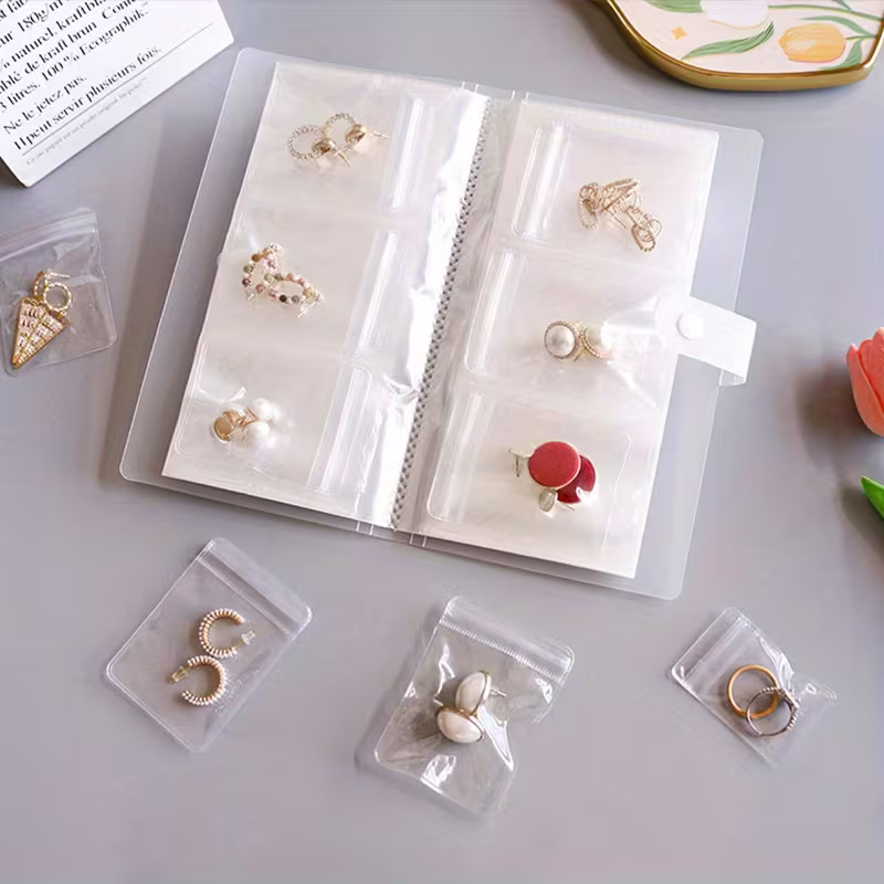 Organizator portabil bijuterii tip album, buzunare transparente anti-oxidare, pentru cercei, inele și coliere, ideal în călătorii [6]