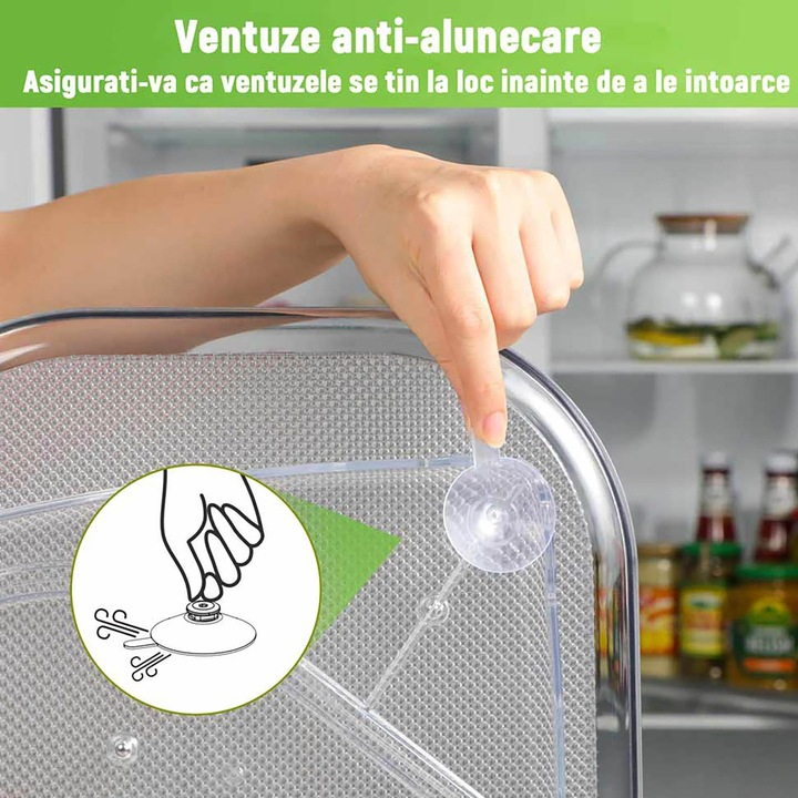 Organizator rotativ pentru frigider sau dulap 40×30 cm, rotație 360°, suprafață anti-alunecare, transparent, acces rapid și eficient [4]