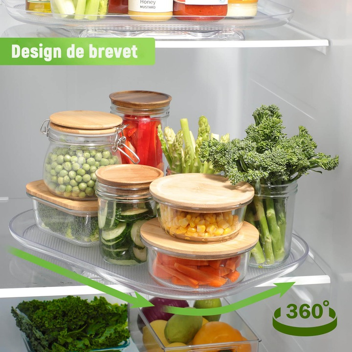 Organizator rotativ pentru frigider sau dulap 40×30 cm, rotație 360°, suprafață anti-alunecare, transparent, acces rapid și eficient [5]
