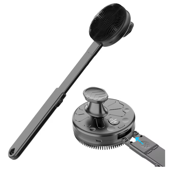 Perie de corp electrică pentru duș, 2 în 1, rezistentă la apă, curățare și masaj, mâner detașabil 16.9 inch, 2 viteze și 4 moduri vibrație, USB [3]