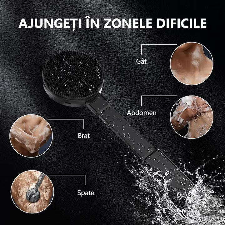 Perie de corp electrică pentru duș, 2 în 1, rezistentă la apă, curățare și masaj, mâner detașabil 16.9 inch, 2 viteze și 4 moduri vibrație, USB [12]