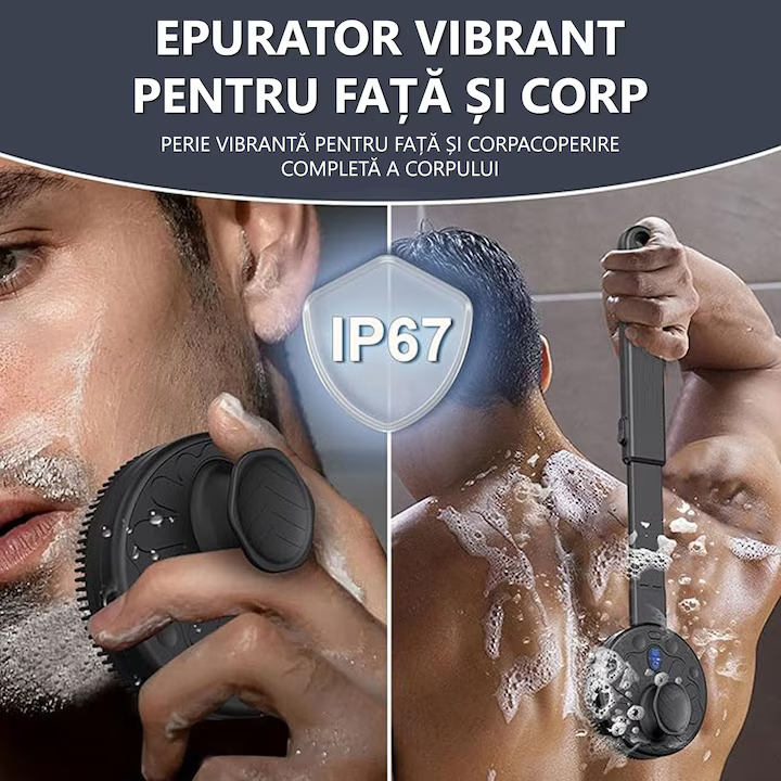 Perie de corp electrică pentru duș, 2 în 1, rezistentă la apă, curățare și masaj, mâner detașabil 16.9 inch, 2 viteze și 4 moduri vibrație, USB [10]