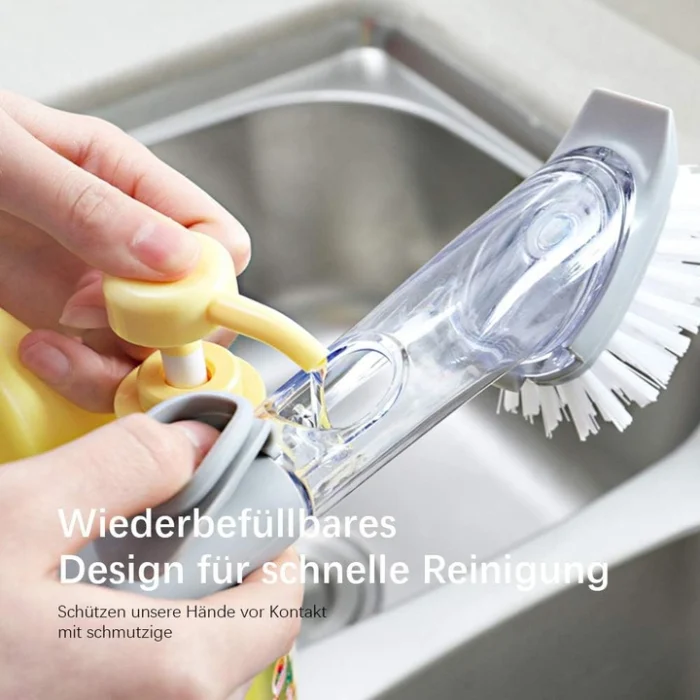 Perie de Spălat Vase 3-în-1 cu Dispenser Detergent, Racletă Integrată, 1 Rezervă , Peri din Nailon [2]