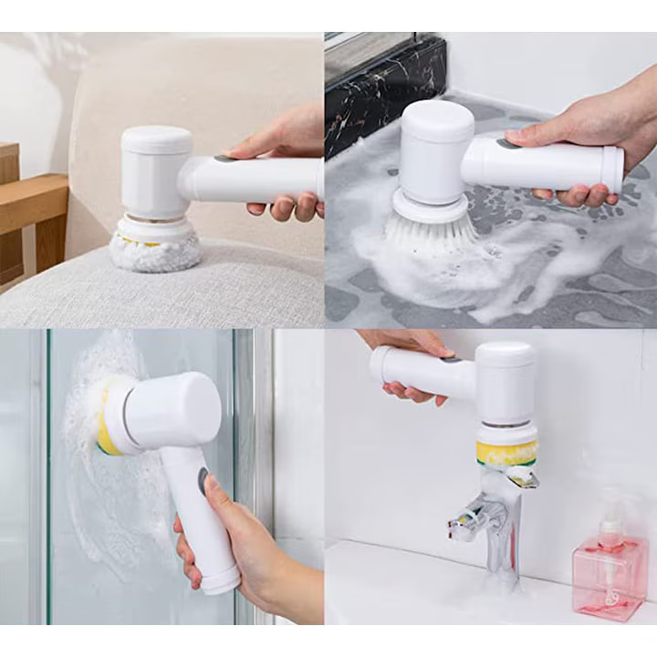 Perie Electrică de Curățare Multifuncțională, 3 Capete Rotative, Reîncărcabilă USB, Construcție din ABS Durabil, Design Compact și Portabil, Set Accesorii Inclus, Culoare Alb [2]