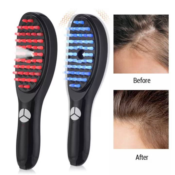 Perie electrică pentru scalp 4 în 1, masaj terapeutic, stimulează creșterea părului și reduce mătreața, lumină LED roșie/albastră, vibrații, rezervor ulei, USB [2]