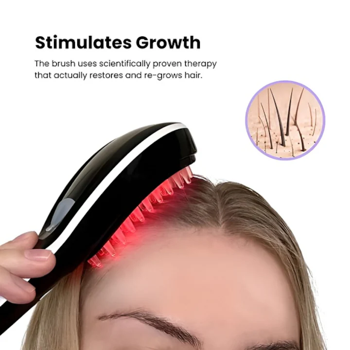 Perie electrică pentru scalp 4 în 1, masaj terapeutic, stimulează creșterea părului și reduce mătreața, lumină LED roșie/albastră, vibrații, rezervor ulei, USB [4]