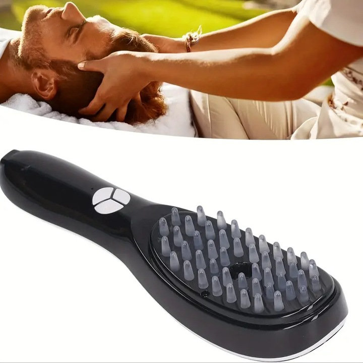 Perie electrică pentru scalp 4 în 1, masaj terapeutic, stimulează creșterea părului și reduce mătreața, lumină LED roșie/albastră, vibrații, rezervor ulei, USB [11]