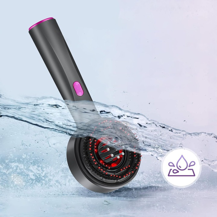 Perie electrică pentru scalp, cu masaj și lumină LED roșie, 3 moduri, rezervor pentru ulei, baterie 1400 mAh, portabilă, oprire automată [9]