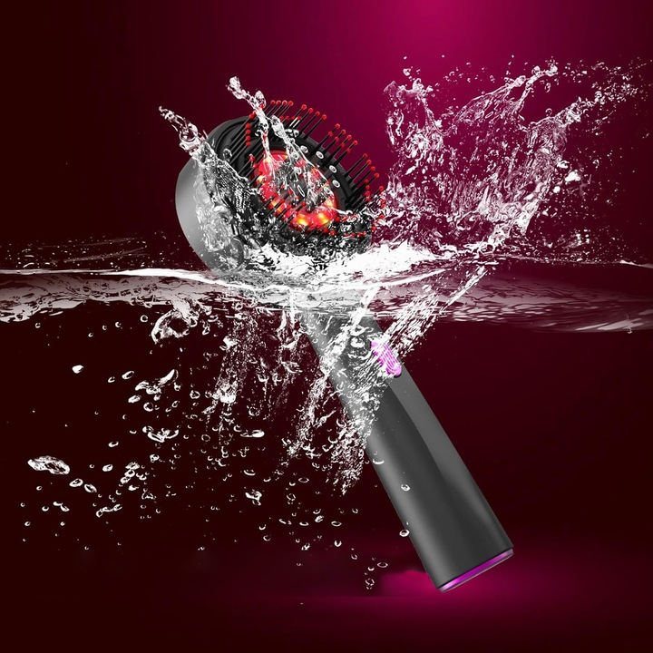 Perie electrică pentru scalp, cu masaj și lumină LED roșie, 3 moduri, rezervor pentru ulei, baterie 1400 mAh, portabilă, oprire automată [8]