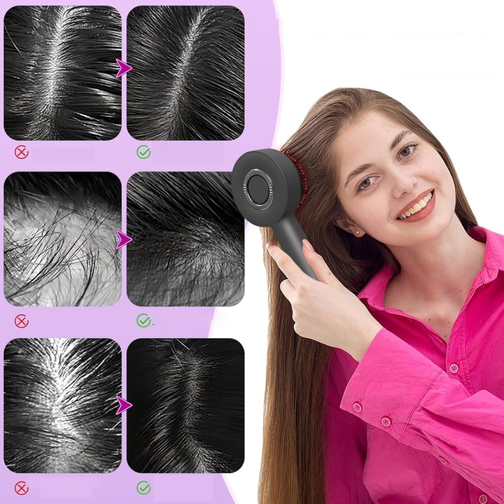 Perie electrică pentru scalp, cu masaj și lumină LED roșie, 3 moduri, rezervor pentru ulei, baterie 1400 mAh, portabilă, oprire automată [7]