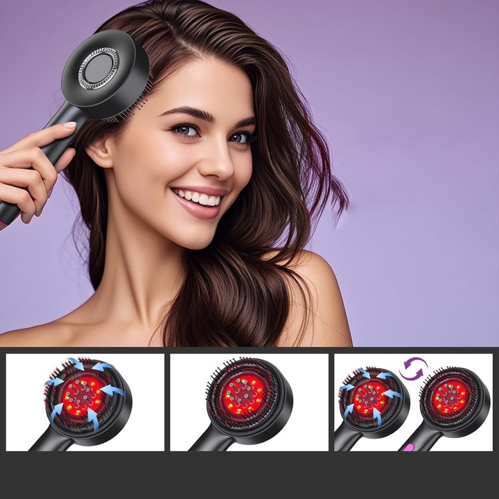 Perie electrică pentru scalp, cu masaj și lumină LED roșie, 3 moduri, rezervor pentru ulei, baterie 1400 mAh, portabilă, oprire automată [6]
