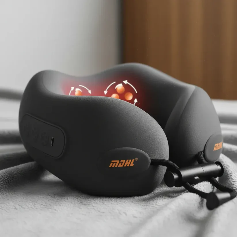 Pernă cervicală inteligentă cu masaj și încălzire, design ergonomic 360°, alimentare USB-C, portabilă, spumă memorie [2]