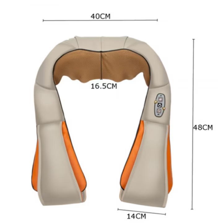 Pernă masaj cervical tip guler, 24W, cu funcție de încălzire și role rotative, oprire automată 10 min, infraroșu 65°C, crem [2]