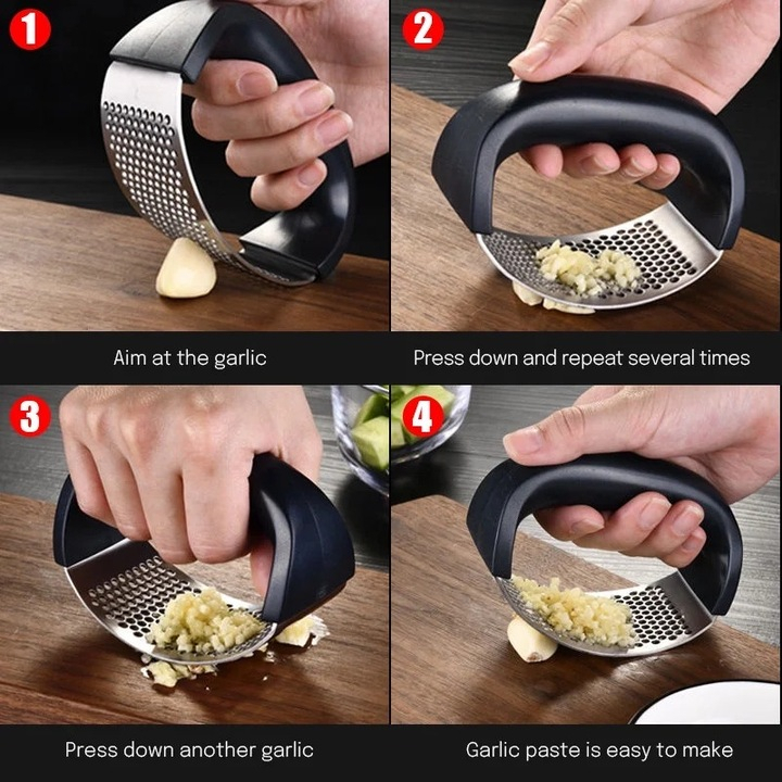 Presă usturoi și ghimbir manuală, din inox + PP, design ergonomic, suport anti-alunecare, dimensiuni 10.2×7.2 cm, negru [3]