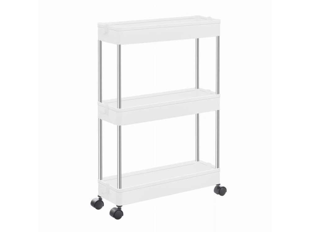 Raft mobil cu 3 polițe și roți, realizat din metal și plastic, design compact cu aerisire, alb [9]