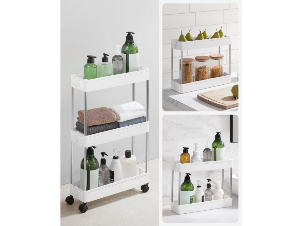 Raft mobil cu 3 polițe și roți, realizat din metal și plastic, design compact cu aerisire, alb [3]