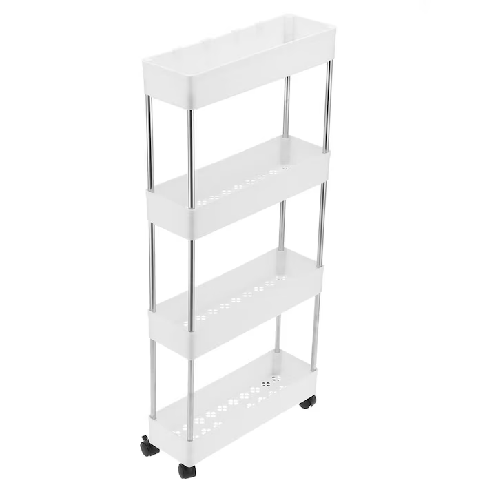 Raft mobil cu 4 polițe și roți, realizat din metal și plastic, design compact cu ventilație, 40.5×22.5×87 cm, culoare alb [2]