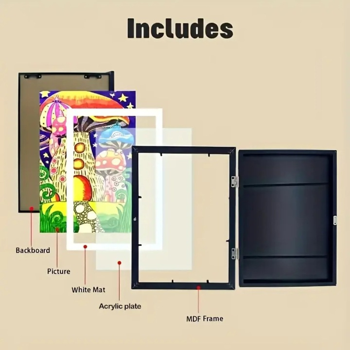 Ramă expunere lucrări copii A4, cu sistem de deschidere ușoară, schimb rapid, design decorativ, pentru desene și creații [6]
