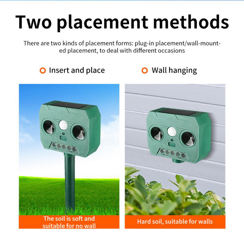 Repelent cu Ultrasunete Solar, Impermeabil, Senzor cu Detectare Infraroșu, Emisie Supersonică, Dispozitiv Multifuncțional pentru Alungarea Animalelor, Eficient pentru Utilizare în Exterior [4]