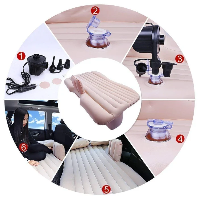 Saltea Gonflabilă Auto 130x80 cm – Pat pentru Mașină cu 2 Perne, Pompă Electrică și Accesorii Incluse [3]