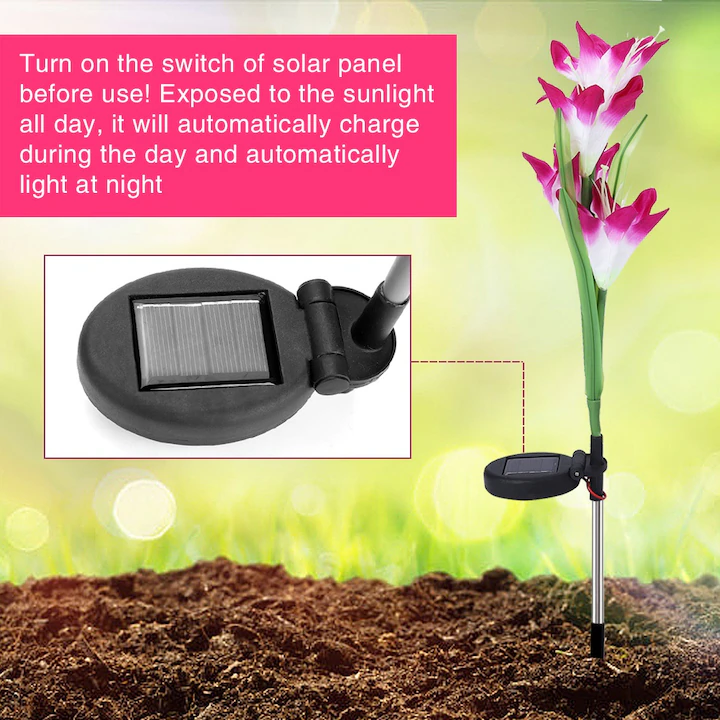 Set 2 Lampi Solare LED pentru Grădină, Design Floral Decorativ, Alimentare cu Energie Solară, Dimensiuni 30x10 cm, Instalare Ușoară și Rezistență la Exterior [2]