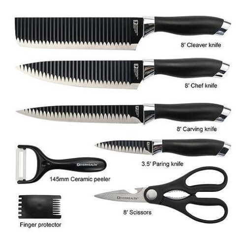 Set 6 Piese de Bucătărie - 4 Cuțite Premium, Decojitor de Legume și Foarfecă Multifuncțională, Lame din Oțel Inoxidabil, Design Ergonomic [3]