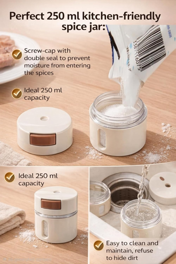 Set 6 recipiente condimente cu montare pe perete, prindere magnetică, material ABS, design minimalist modern, alb [9]