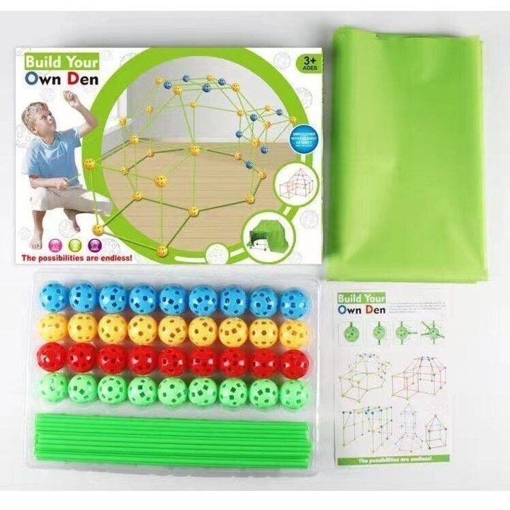 Set construcție cort pentru copii, din plastic colorat, sistem modular, potrivit pentru băieți și fete 3+, joacă interactivă [7]