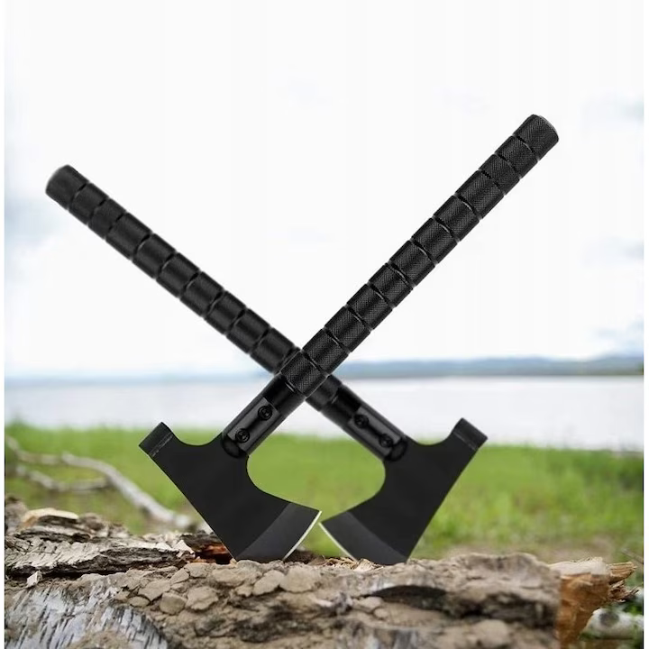 Set topor multifuncțional 6 în 1, 43.5 cm, cu accesorii outdoor – amnar, cuțit, fluier, busolă și spargător sticlă, oțel 420 [3]