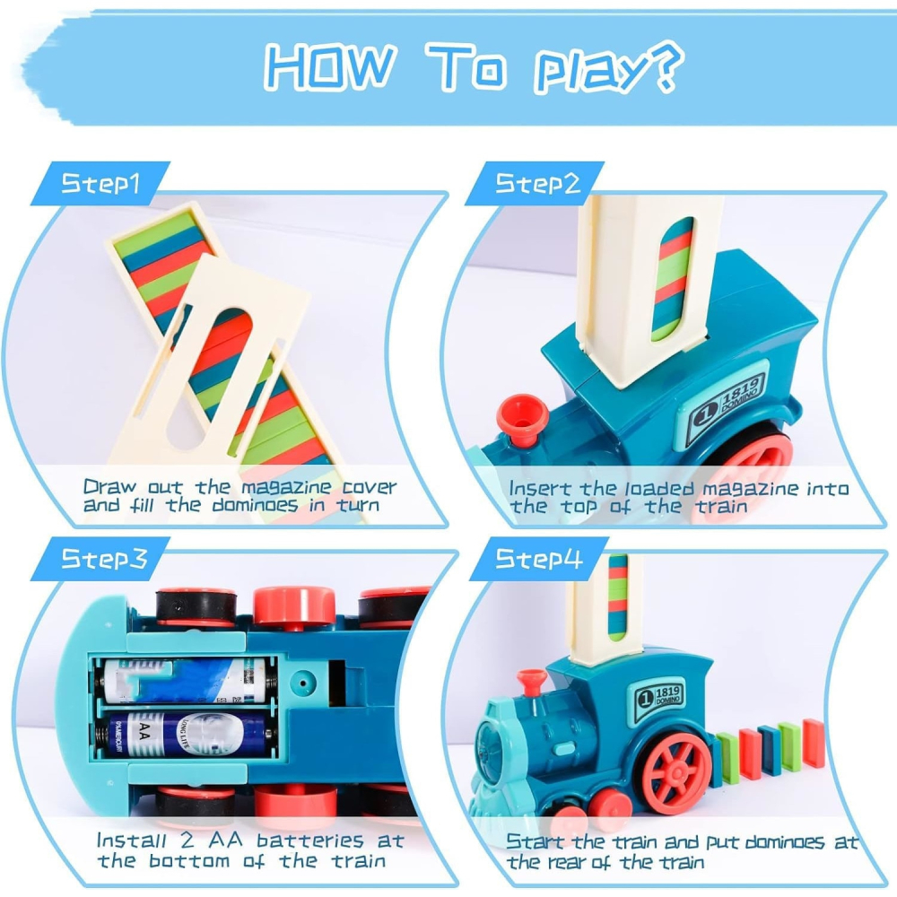Set Tren Domino Automat pentru Copii 3+ Ani - Plasare Automată, Blocuri ABS Multicolore, Lumini și Sunete, Joc Educativ Interactiv [2]