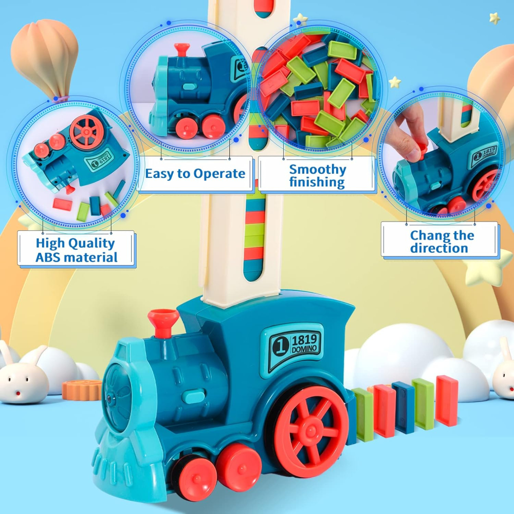 Set Tren Domino Automat pentru Copii 3+ Ani - Plasare Automată, Blocuri ABS Multicolore, Lumini și Sunete, Joc Educativ Interactiv [5]