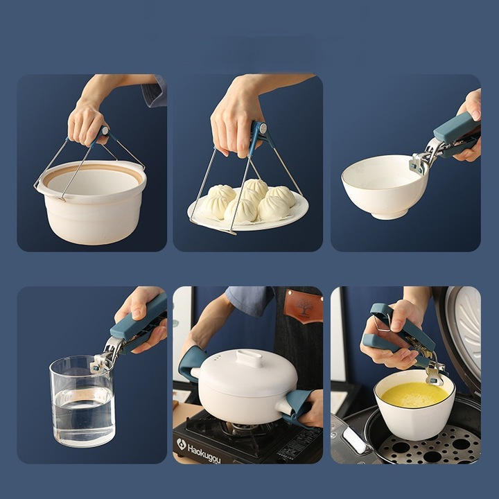 Set ustensile pentru bucătărie, clește cu silicon și mănuși rezistente la temperatură, oțel inoxidabil și ABS, utilizare sigură și ușoară [4]