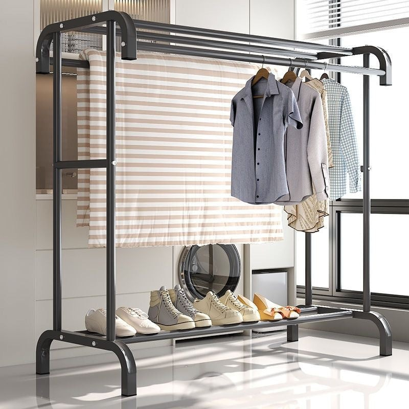 Suport Dublu pentru Haine cu Raft Pantofi - Structură Metalică, 70 kg Capacitate, 150 × 109 × 50 cm, Raft Superior pentru Depozitare, Design Modern [3]