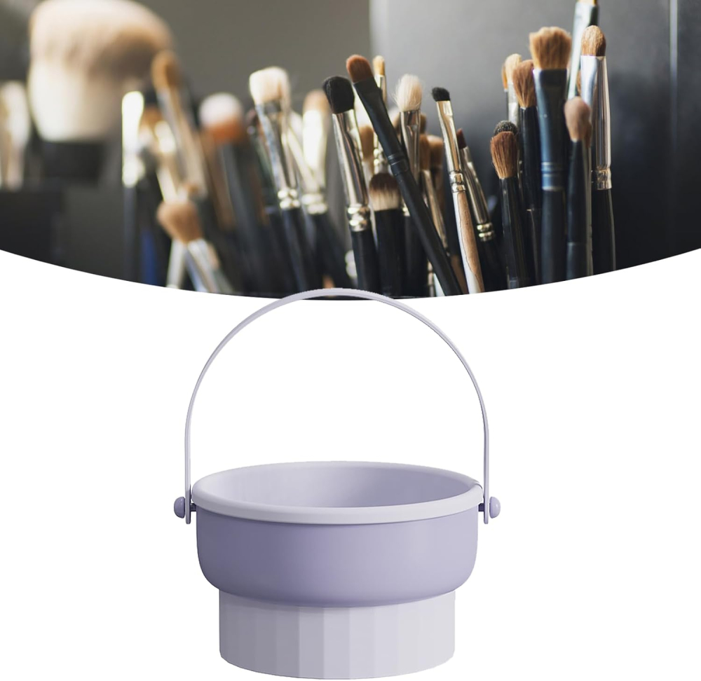 Suport profesional pentru curățare pensule machiaj 3 în 1, spălare, uscare și depozitare, design portabil, material TPR și PP rezistent [6]